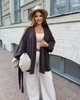 Кардиган женский теплый из материала альпака на запах с поясом без застежки больших размеров G&M k-132556 52-54 Размер цвет шоколад - изображение 3