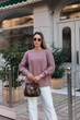 Свитер женский базовый пудрового цвета 39420 One Size - изображение 3