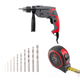 Набор для монтажа INTERTOOL: дрель DT-0107 + сверла SD-0029 + рулетка MT-0835 - изображение 1