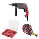 Набор для монтажа INTERTOOL: дрель DT-0107 + сверла и биты SD-0050 + рулетка MT-0845 - изображение 1