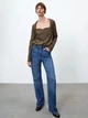 Блузка-лонгслів Zara 1165/694/527 Хакі Розмір M Довгі рукави Квадратний з легким закругленням виріз горловини - зображення 3