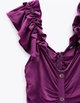 Платье Zara фиолетовое XL вертикальная драпировка по центру рюши на плечах декоративные пуговицы спереди - изображение 3
