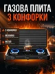 Портативна настільна газова плита на 3 конфорки під балонний газ Bobbytec 2855 51.5х30х6 см матовий металевий корпус газовий таганок для дачі дому та кемпінгу Black - зображення 1