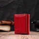 Женский кошелек ST Leather из натуральной кожи красный маленький тройного сложения с монетницей для карт 55902 - изображение 7