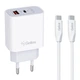 Мережевий зарядний пристрій Gelius Merge GP-HC060 GAN USB+Type-C 35W (QC/PD/PPS) + кабель Gelius One GP-UCN012 Type-C to Type-C (1m)(3A 60W) White - изображение 1