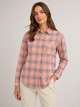 Женская рубашка в клетку розово-серая со стразами (26304) L - изображение 1