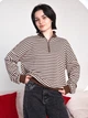 Женский свитшот поло шоколадный в полоску (26307) One size - изображение 1