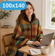 Плед-халат-шаль 100×140 см One size - теплая нежная накидка-плед в клетку на кнопках, двухсторонняя разноцветная клетка KT9000902 - изображение 3