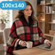 Плед-халат-шаль 100×140 см One size - теплая нежная накидка-плед на кнопках, двухсторонняя в красную клетку KT9000901 - изображение 1