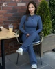 Спортивный женский комбинезон с длинным рукавом брючина клёш для фитнеса зала Синий S (KK3S) - изображение 2