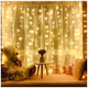 Гирлянда штора светодиодная 3x2м 200LED 12 нитей прозрачный шнур 8 режимов теплый белый для интерьера SQ-27302 - изображение 1
