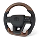Анатомический руль для Toyota Land Cruiser 200, Prado 150. С подогревом. Коричневое дерево. Подушка из кожи – черный логотип. - изображение 2