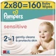 Детские влажные салфетки Pampers Sensitive 2 x 80 шт(160 шт) (8006530135252) - изображение 2