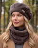 Женский комплект Кейт из экомеха альпака, берет и бафф 798-013 коричневый - изображение 2