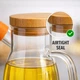 Бутылка кувшин для масла и уксуса стеклянный 900 мл с мерной шкалой и деревянной бамбуковой крышкой - изображение 5
