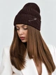 Трендова в’язана шапка рванка з рваним декором та булавкою JOY KNIT коричнева - зображення 1