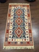 Двосторонній бавовняний килим 60x90 см з гуцульським візерунком оранжево-синій - зображення 5
