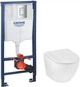 Инсталляция Grohe Rapid SL 38772001 с панелью смыва Skate Cosmopolitan 38732000 + унитаз подвесной Kroner Harz WHI493736 Tornado Rimless с сиденьем Soft Close дюропласт (38772001KH49T) - изображение 1