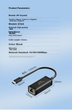 Сетевой адаптер Jinghua N324 / USB Type-C / Gigabit Ethernet / Black - изображение 12
