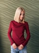 Трикотажная женская кофта лонгслив с асимметричным вырезом с длинным рукавом 46-48, Бордовый - изображение 4