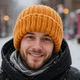 Мужская шапка Boston ручной работы от PRIGRIZ с отворотом, горчично-оранжевая, 50-58 - изображение 1