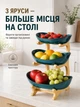 Фруктовниця триярусна для фруктів та солодощів з бамбуковою підставкою багаторівнева ваза етажерка органайзер для кухні зелена(DO 2020) - зображення 2