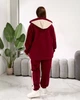 Спортивный костюм женский утеплённый из плотной трёхнитки с кофтой на молнии, капюшоном, лампасами и стразами G&M k-132874 52-54 Размер цвет бордо - изображение 2