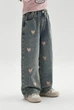 Джинси для дівчинки з рожевими сердечками baggy / wide-leg 100 р. - зображення 1