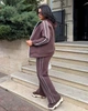 Теплий жіночий спортивний костюм з лампасами прямі штани та толстовка з капюшоном з трьохнитки на флісі 52-54 шоколад (коричневий) - зображення 3