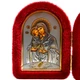 Икона-складень "Богородица Почаевская и Спаситель" в бархате арочная красная 6х8 см - изображение 2