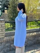Женское платье вязаное с ажурными рукавами голубое 44-56 с1524.5082 - изображение 2
