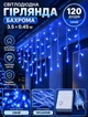 Уличная гирлянда Бахрома 3.5х0.45 м светодиодная гирлянда штора на улицу на 120 диодов гирлянда на улицу работа от сети прозрачный провод Синий - изображение 1