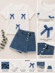 Комплект для девочки «Sparkle Denim» футболка и юбка-шорты Kiddo синий 104 см - изображение 3
