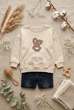 Кофта с зайчиком и карманом-кенгуру для девочки Kiddo бежевый 116 см - изображение 3