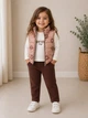 Комплект для девочки TEDDY VEST SET Kiddo бежевый с коричневым 92 см - изображение 1