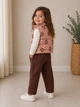 Комплект для девочки TEDDY VEST SET Kiddo бежевый с коричневым 92 см - изображение 2