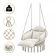Підвісне плетене крісло-гойдалка з великою подушкою 80×60×120 см LEOBRO Boho Deluxe XL Cream навантаженням до 150 кг, бежеве - зображення 1