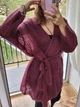 Жіночий італійський кардиган однотонний з поясом в`язаний Oversize Бордовий Шерсть мохер One Size 0015/02 - зображення 2