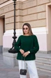 Жіночий теплий в’язаний светр з вирізом човник та об’ємним візерунком «коси» ELFBERG MOD-5088 44-62 Смарагдовий (2000001090527) - изображение 1