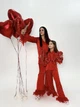 Шелковые пижамы «Мама и дочь» с натуральными перьями (комплект Family Look из натурального шелка) красного цвета M - изображение 2