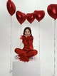 Шелковые пижамы «Мама и дочь» с натуральными перьями (комплект Family Look из натурального шелка) красного цвета M - изображение 5