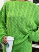 Жіночий теплий в’язаний костюм зі светром та брюками з фактурними косами ELFBERG QS-8004 42-52 Салатовий (2000001100233) - зображення 3