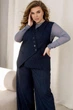 Жіночий класичний жилет у смужку асиметричного крою з V-подібним вирізом та декоративними ґудзиками ELFBERG RSM-2592 54-56 Темно-Синій (2000001145135) - изображение 1