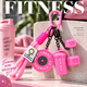 Брелок Fitness 4-в-1 для ключей и сумки - гантеля 10KG, шейкер, диск и ремешок с карабином, розовый - изображение 3
