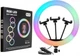 Лампа кільцева RGB LED для фото відеозйомки макіяжу та стримів діаметром 36 см із трьома тримачами для телефона регулюванням яскравості поворотом на 360° USB-живленням кольоровими режимами MJ36 чорна для селфі блогінгу та створення контенту - зображення 2