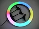 Лампа кільцева RGB LED для фото відеозйомки макіяжу та стримів діаметром 36 см із трьома тримачами для телефона регулюванням яскравості поворотом на 360° USB-живленням кольоровими режимами MJ36 чорна для селфі блогінгу та створення контенту - зображення 9