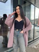 В'язаний жіночий кардиган оверсайз NASTIA, колір Темна пудра розмір One Size - изображение 2