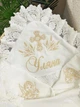 Крыжма для девочки Family Tradition муслин с вышивкой и кружевом 100х100 см белая Ангелочки - изображение 2