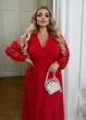 Вечернее платье макси с кружевными рукавами и разрезом (052717501) Красный 54-58 - изображение 4