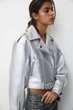Куртка з еко шкіри Pull & Bear сріблястий NASUQ531 XL - изображение 3